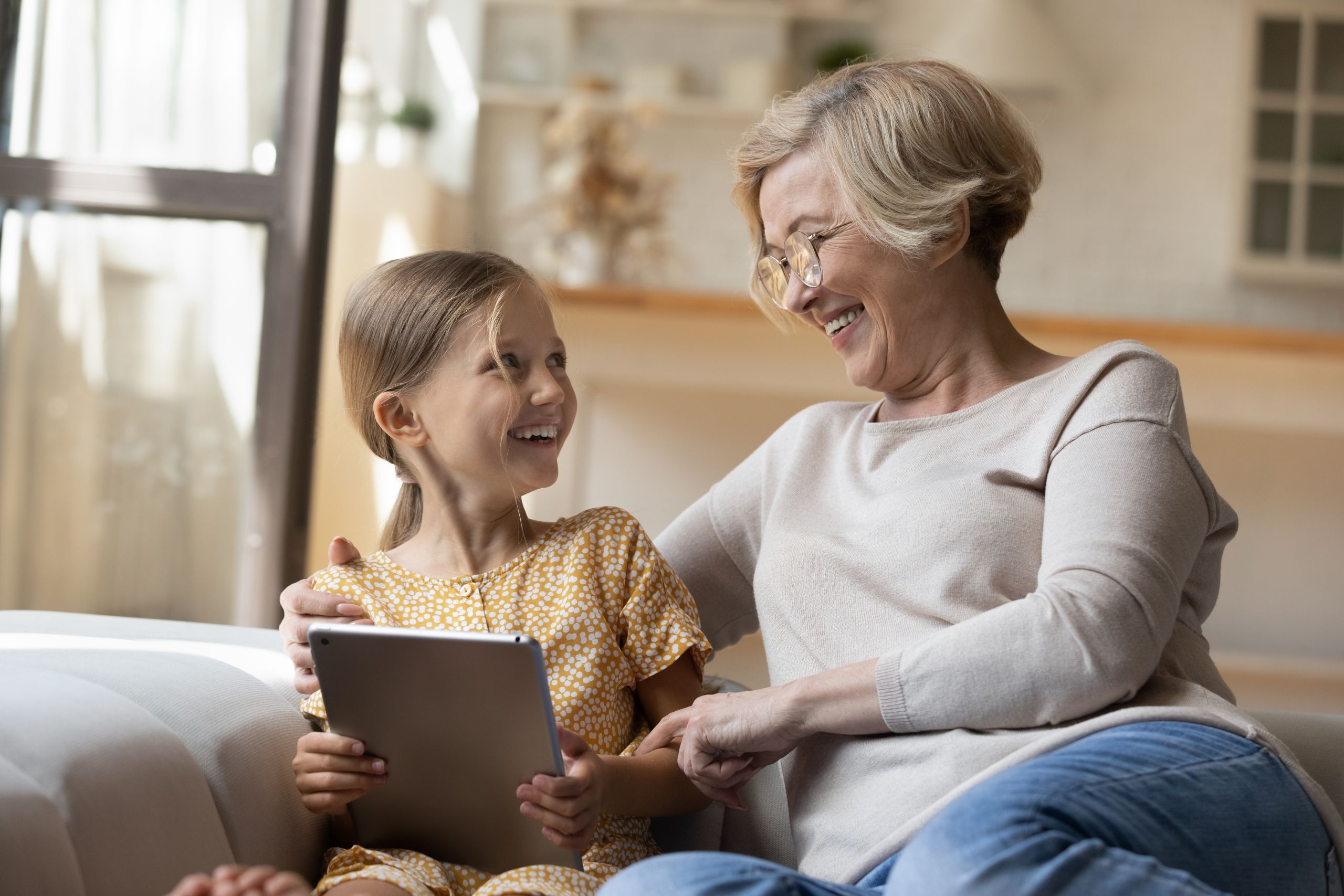 Sharing,Secrets,With,Granny.,Happy,Little,Girl,Talk,With,Loving